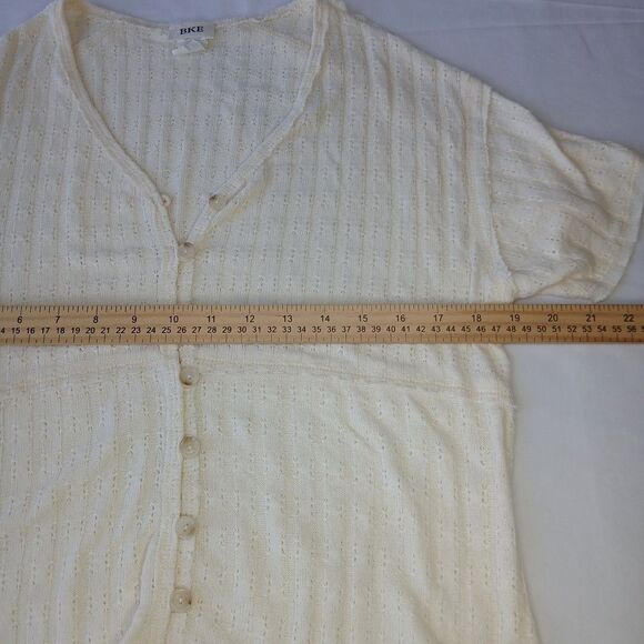 BKE Buckle Boho Knit Top Women's XS Ivory Ribbed V-Neck Short Sleeve Stretch - Picture 4 of 7